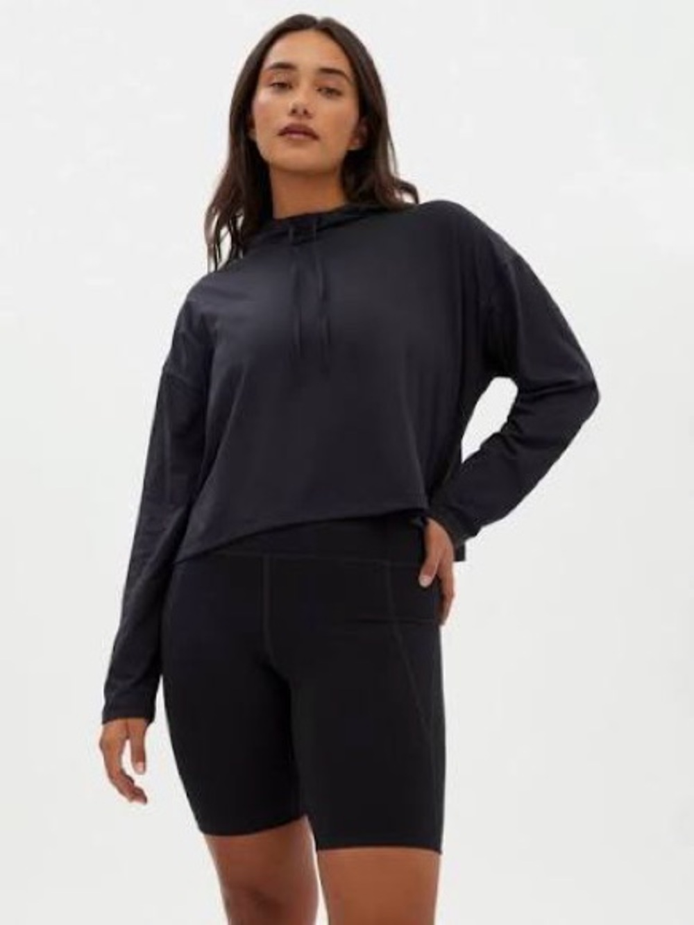 Girlfriend Collective ReSet Pullover Cropped Hoodie, Black, Large